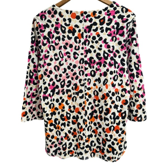 CHICOS 1 Cheetah Print V Neck Tee Multi Color Shirt 3/4 Sleeve Knit Blouse Sz M - Picture 4 of 7